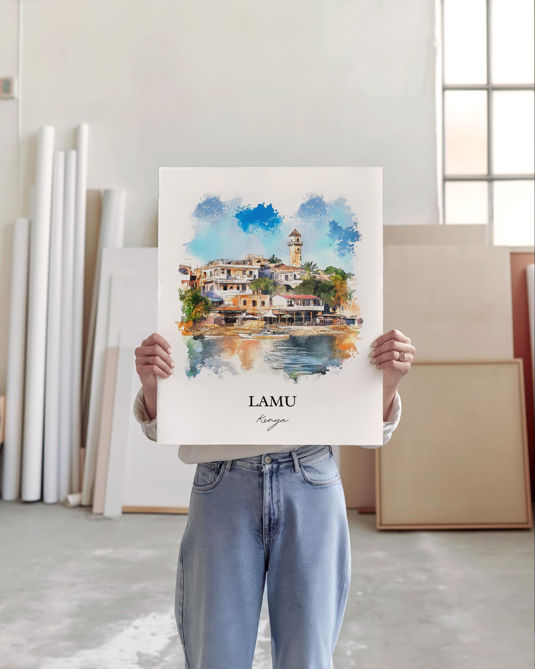 Lamu Kenya Wall Art, Lamu Print, Kenya Watercolor Art, Lamu Kenya Gift, Travel Print, Travel Poster, Housewarming Gift