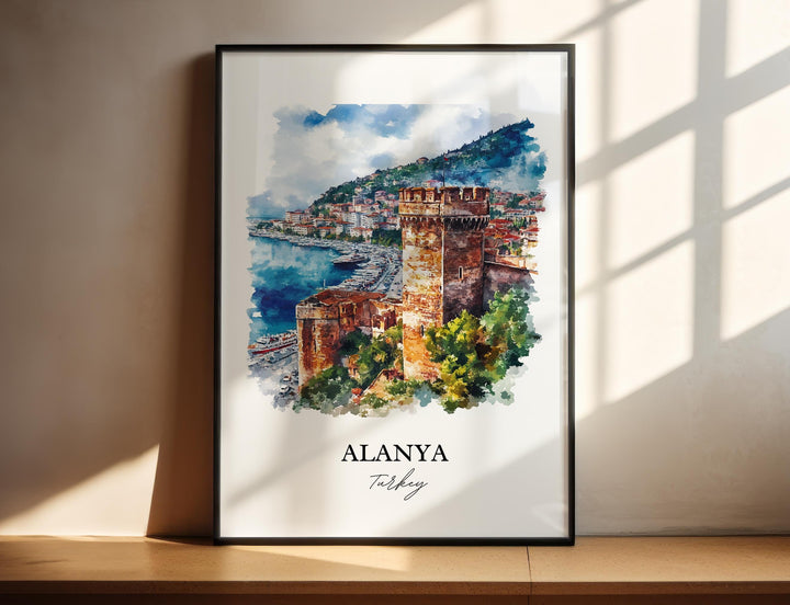 Alanya Turkey Wall Art, Turkish Riviera Print, Turkey Watercolor Art, Alanya Turkey Gift, Travel Print, Travel Poster, Housewarming Gift