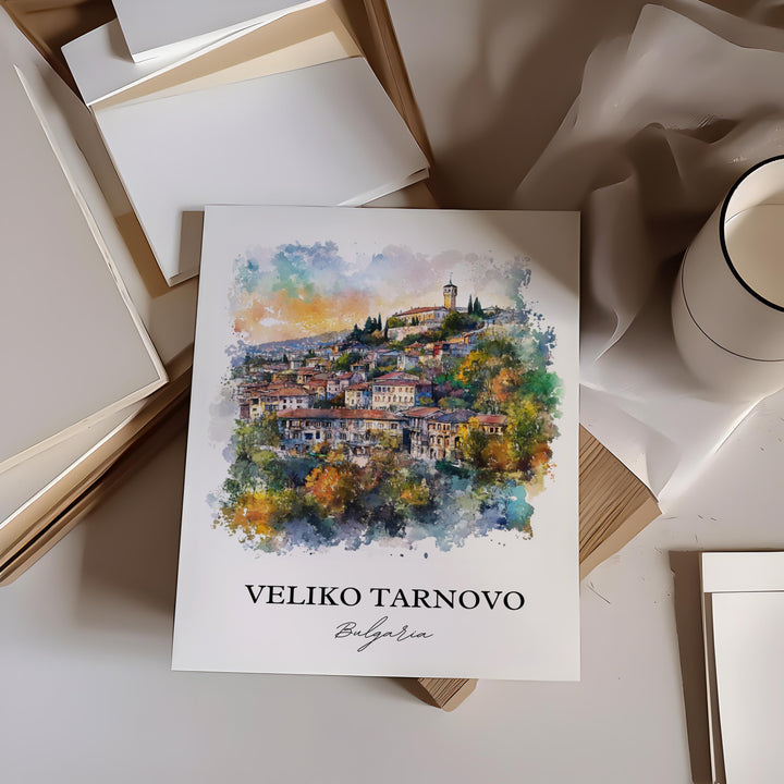Veliko Tarnovo Wall Art, Bulgaria Print, Bulgaria Watercolor Art, Veliko Tarnovo Gift, Travel Print, Travel Poster, Housewarming Gift