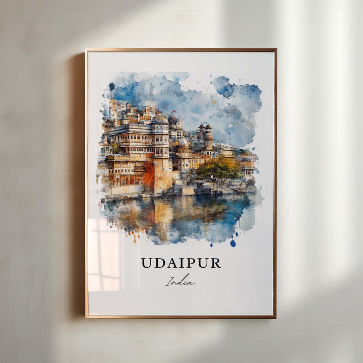 Udaipur Wall Art, Udaipur India Print, Rajasthan Watercolor Art, Mewar Kingdom Gift, Travel Print, Travel Poster, Housewarming Gift
