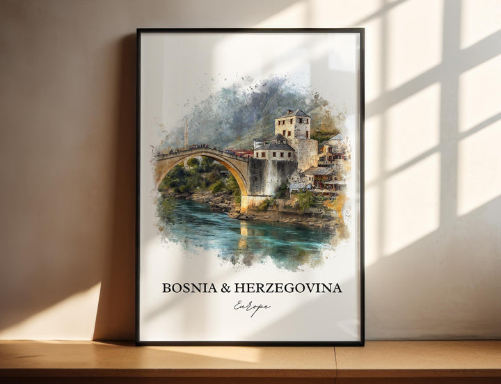 Bosnia + Herzegovina Wall Art, Bosnia Print, Europe Artwork, Bosnia + Herzegovina Gift, Travel Print, Travel Poster, Housewarming Gift