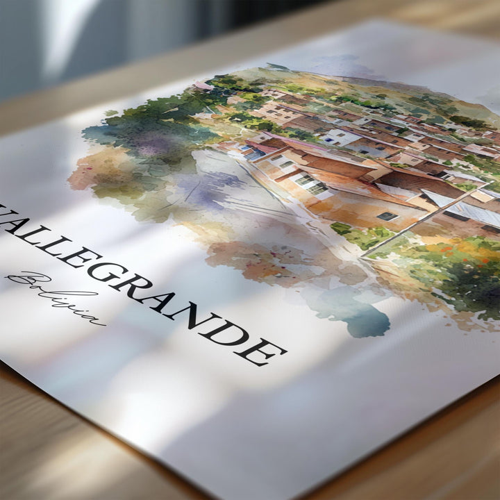 Vallegrande Wall Art, Bolivia Print, Bolivia Watercolor Art, Vallegrande Bolivia Gift, Travel Print, Travel Poster, Housewarming Gift