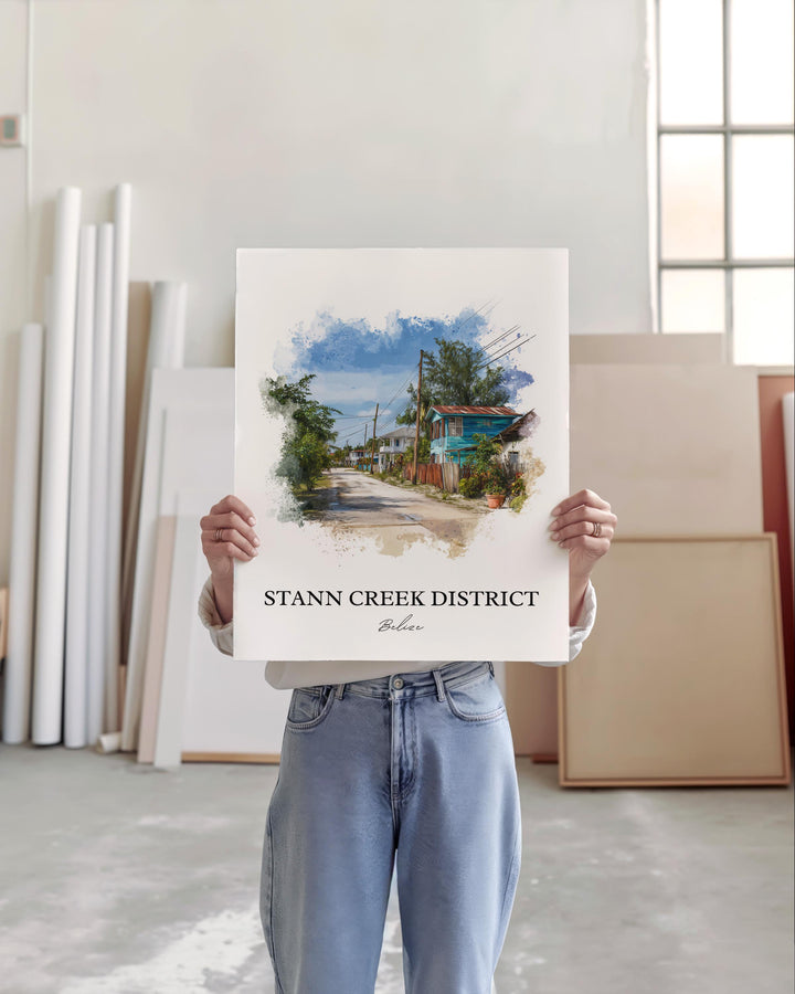Stann Creek Belize Art, Belize Print, Belize Watercolor, Stann Creek District Gift, Belize Travel Print, Travel Poster, Housewarming Gift