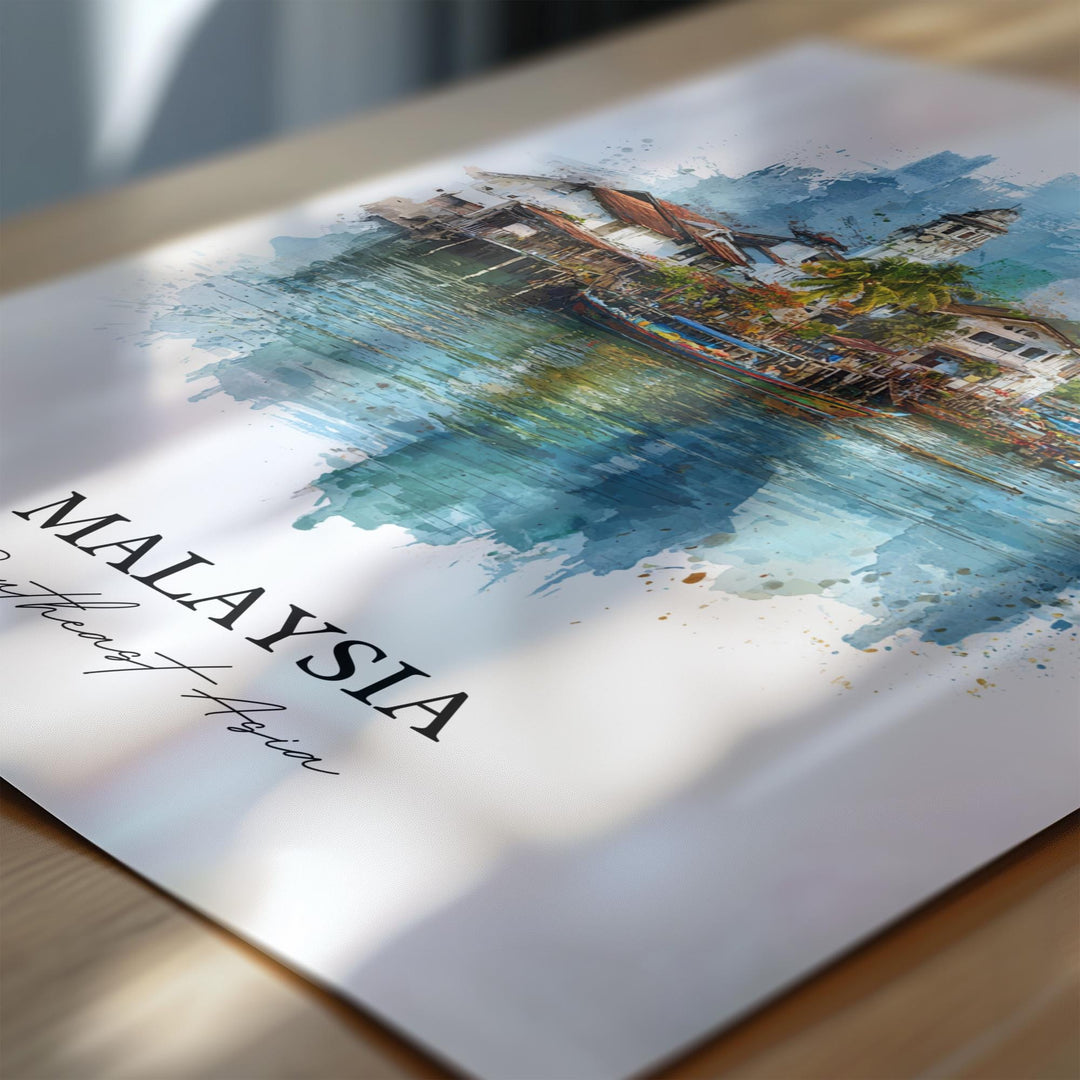 Malaysia Wall Art, Malaysia Print, Malaysia Watercolor Art, Malaysia Country Gift, Travel Print, Travel Poster, Housewarming Gift