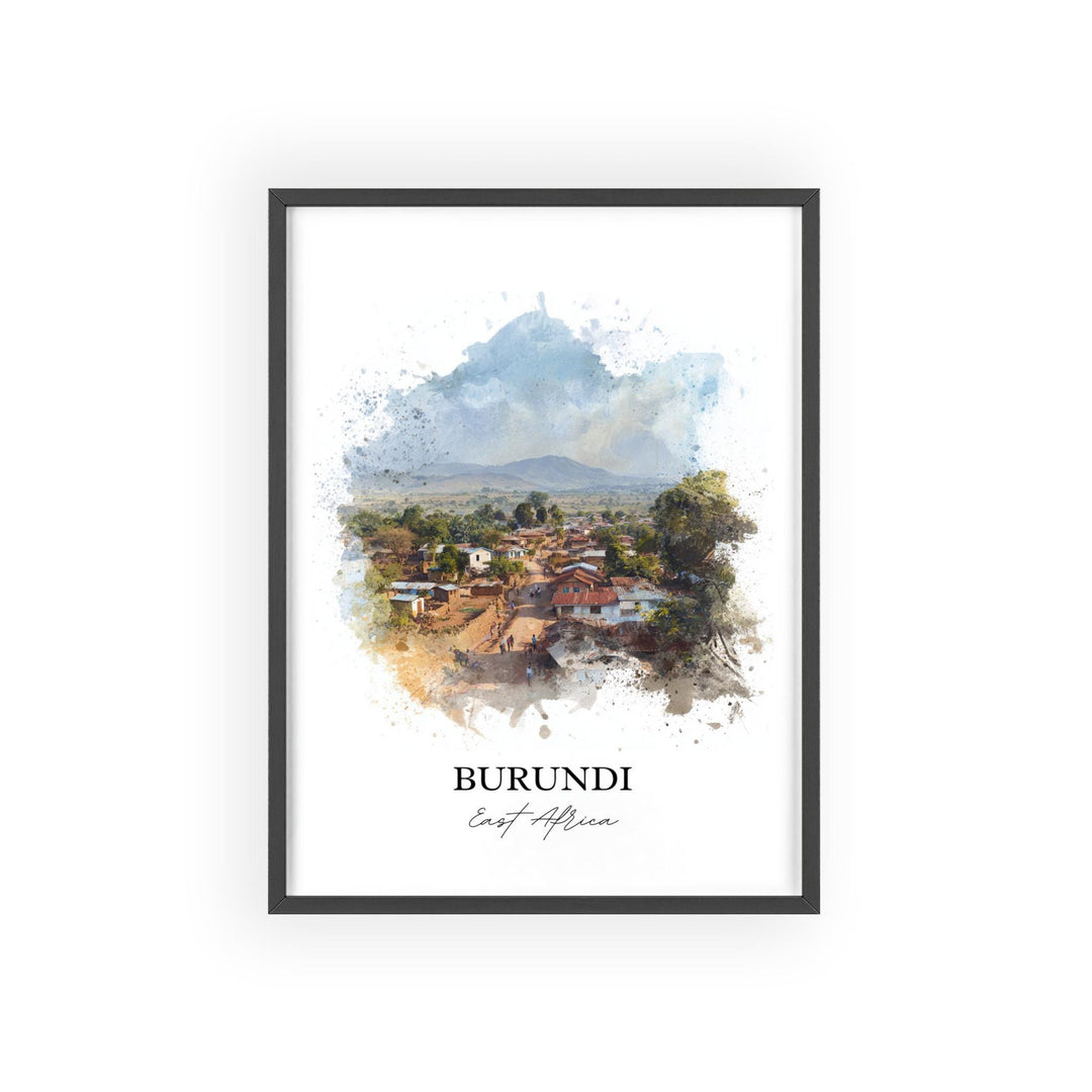 Burundi Wall Art, Burundi Print, Burundi Watercolor Art, Burundi Country Gift, Travel Print, Travel Poster, Housewarming Gift