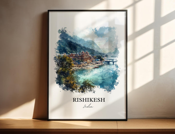 Rishikesh Wall Art, Uttarakhand Print, India Watercolor Art, Rishikesh India Gift, Travel Print, Travel Poster, Housewarming Gift