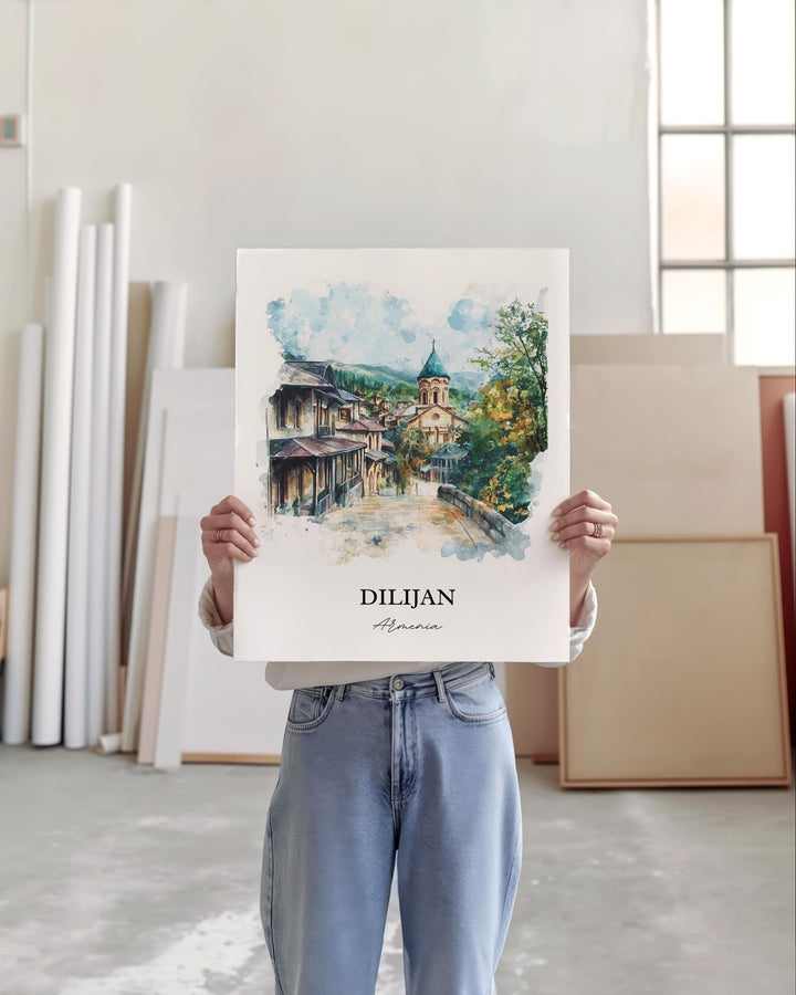 Dilijan Wall Art, Northern Armenia Print, Armenia Watercolor Art, Dilijan Armenia Gift, Travel Print, Travel Poster, Housewarming Gift