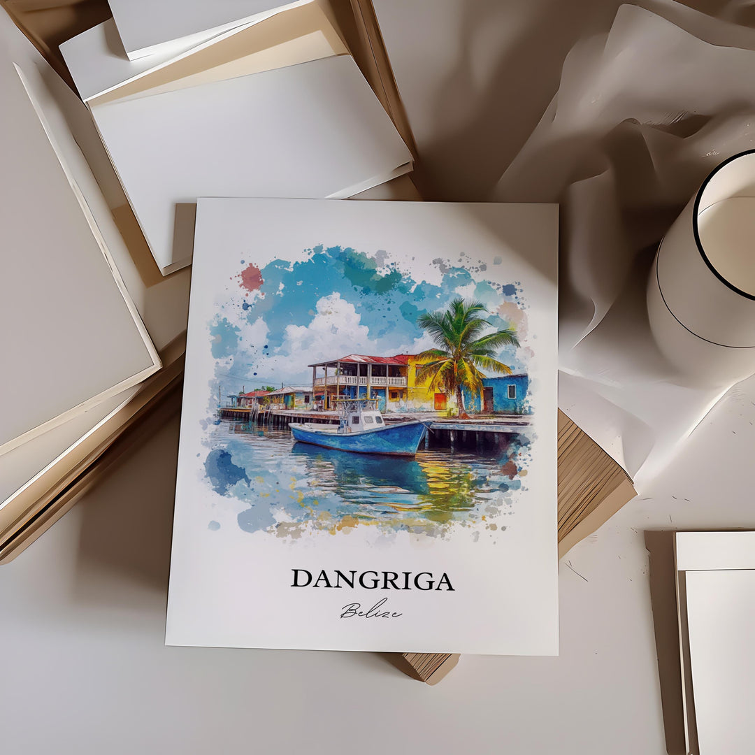 Dangriga Wall Art, Belize Print, Belize Watercolor Art, Dangriga Belize Gift, Travel Print, Travel Poster, Housewarming Gift