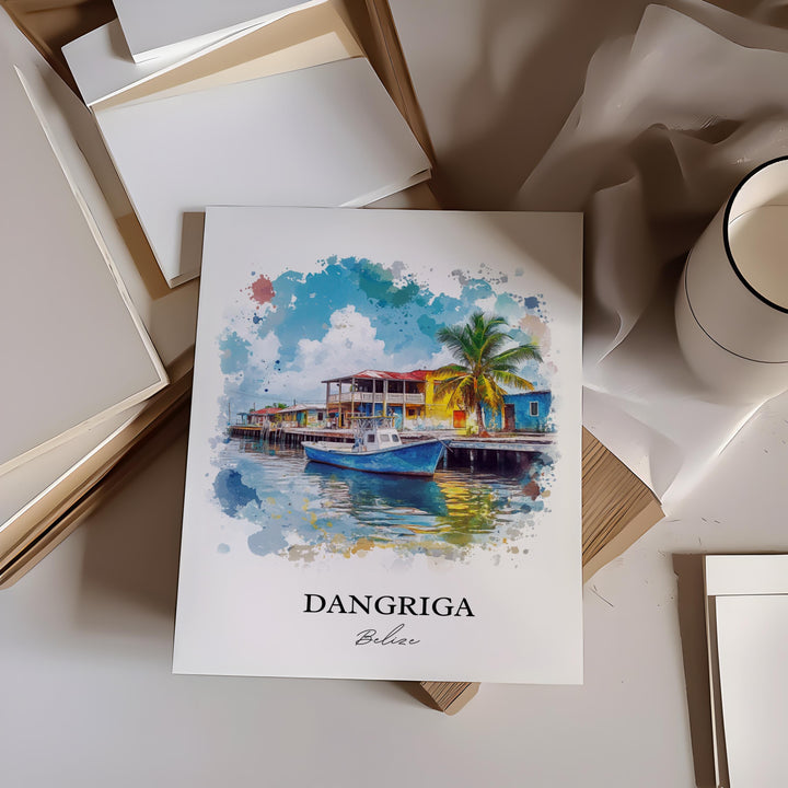 Dangriga Wall Art, Belize Print, Belize Watercolor Art, Dangriga Belize Gift, Travel Print, Travel Poster, Housewarming Gift