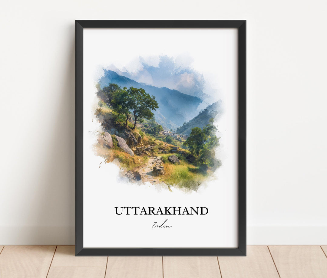 Uttarakhand Wall Art, Uttarakhand Print, India Watercolor Art, Uttarakhand India Gift, India Travel Print, Travel Poster, Housewarming Gift