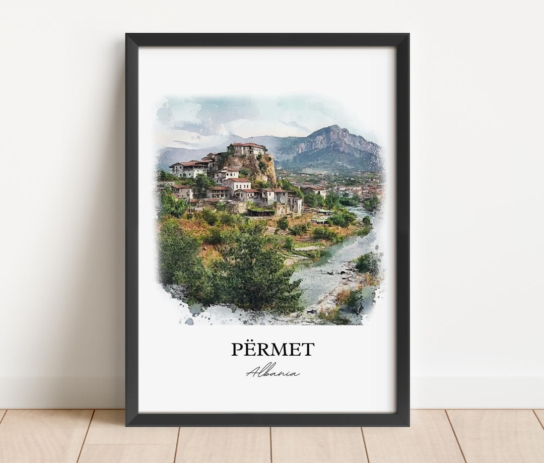 Përmet Albania Wall Art, Gjirokastër County Print, Albania Watercolor Art, Përmet Gift, Travel Print, Travel Poster, Housewarming Gift
