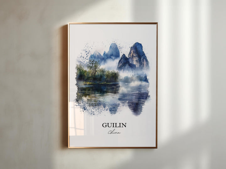 Guilin China Wall Art, Guangxi Zhuang Print, China Watercolor Art, Guilin Gift, Travel Print, Travel Poster, Housewarming Gift