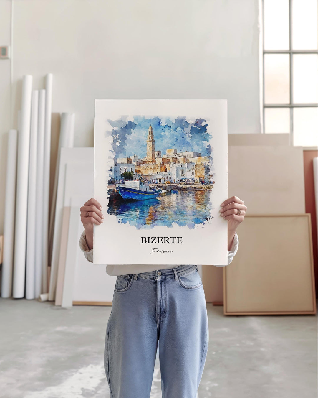 Bizerte Wall Art, Bizerte Tunisia Print, Tunisia Watercolor Art, Bizerte Gift, Travel Print, Travel Poster, Housewarming Gift