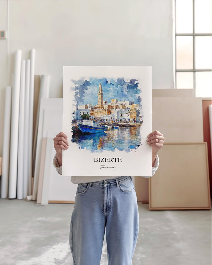 Bizerte Wall Art, Bizerte Tunisia Print, Tunisia Watercolor Art, Bizerte Gift, Travel Print, Travel Poster, Housewarming Gift