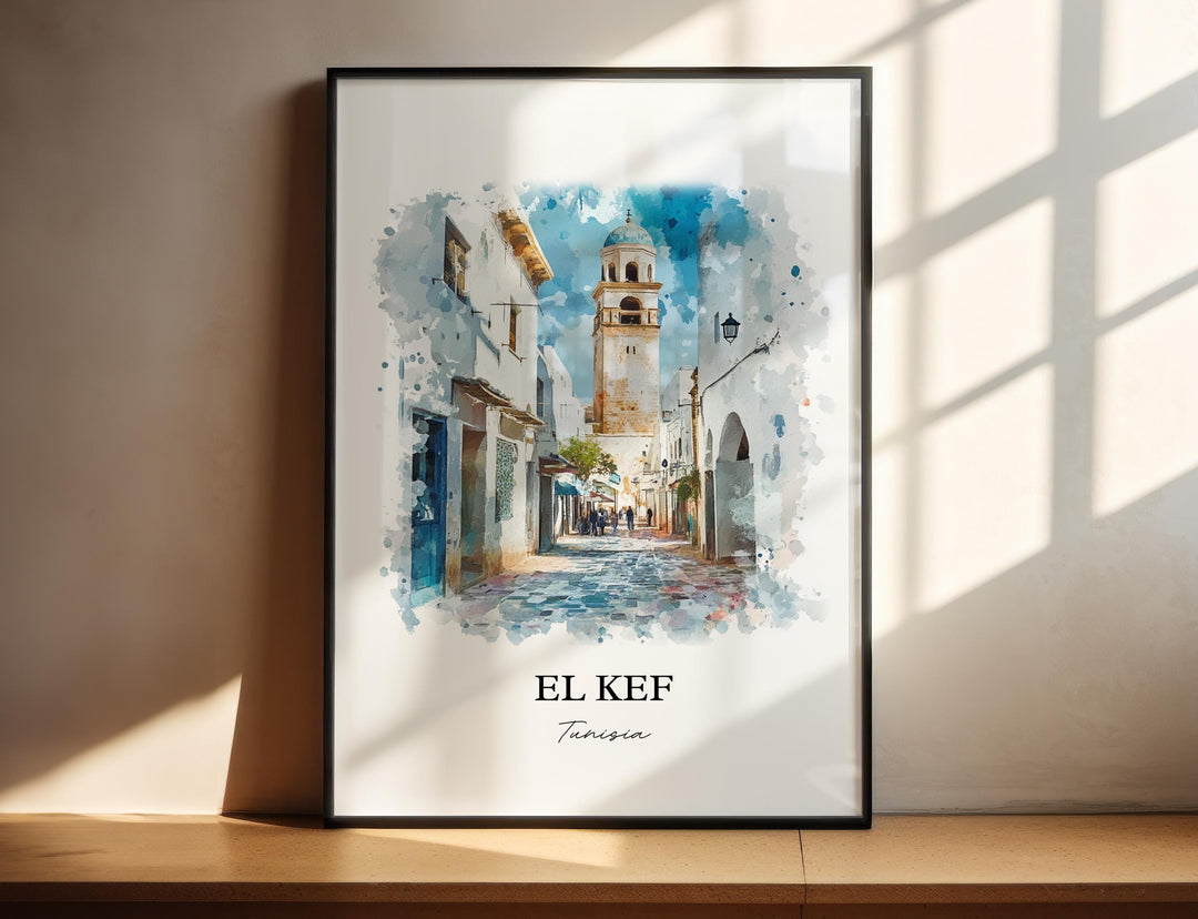 El Kef Tunisia Wall Art, Tunis Print, Tunisia Watercolor Art, El Kef Tunisia Gift, Travel Print, Travel Poster, Housewarming Gift