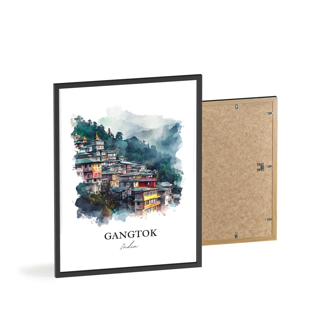 Gangtok Wall Art, Sikkim Print, India Watercolor Art, Gangtok India Gift, Travel Print, Travel Poster, Housewarming Gift