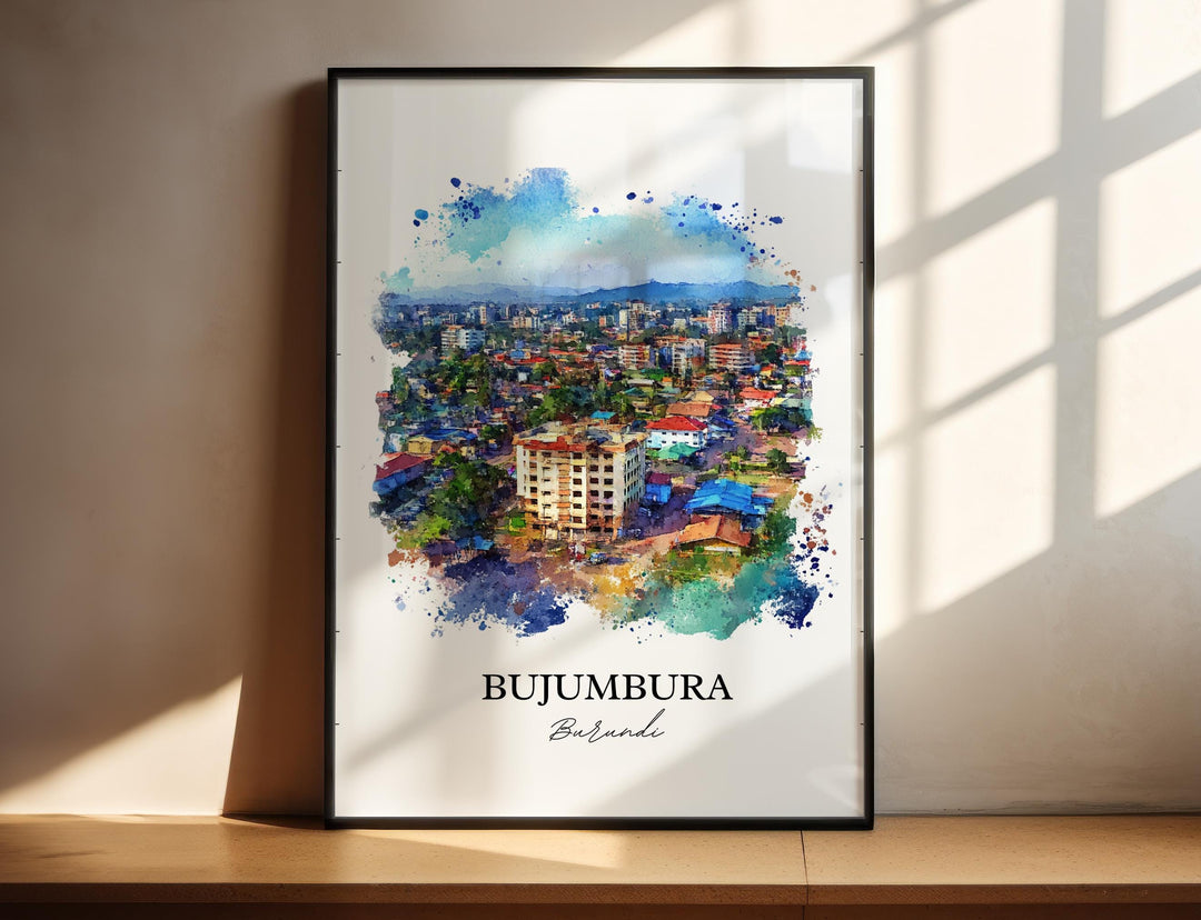 Bujumbura Wall Art, Burundi Print, Burundi Watercolor aRT, Bujumbura Gift, Travel Print, Travel Poster, Housewarming Gift