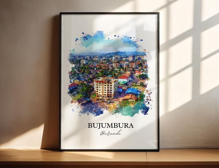 Bujumbura Wall Art, Burundi Print, Burundi Watercolor aRT, Bujumbura Gift, Travel Print, Travel Poster, Housewarming Gift