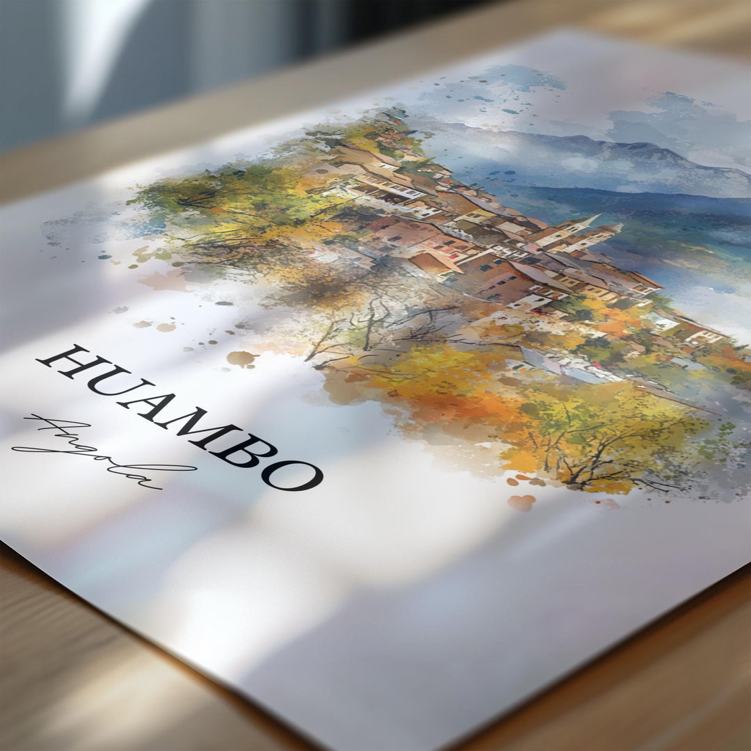 Huambo Wall Art, Angola Print, Angola Watercolor Art, Huambo Gift, Travel Print, Travel Poster, Housewarming Gift