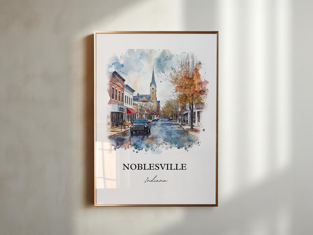 Noblesville IN Wall Art, Hamilton County Print, Indianapolis Watercolor, Noblesville Gift, Travel Print, Travel Poster, Housewarming Gift