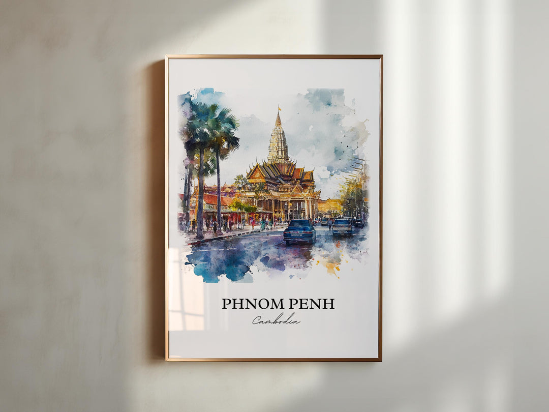 Phnom Penh Wall Art, Cambodia Print, Cambodia Watercolor Art, Phnom Penh Gift, Travel Print, Travel Poster, Housewarming Gift