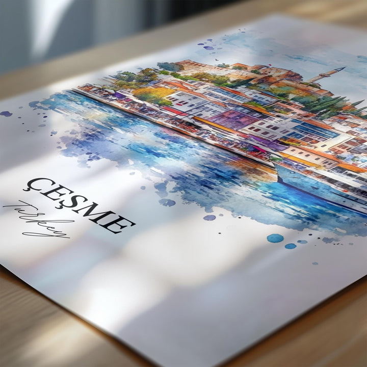 Cesme Turkey Wall Art, Izmir Turkey Print, Turkey Watercolor Art, Cesme Turkey Gift, Travel Print, Travel Poster, Housewarming Gift