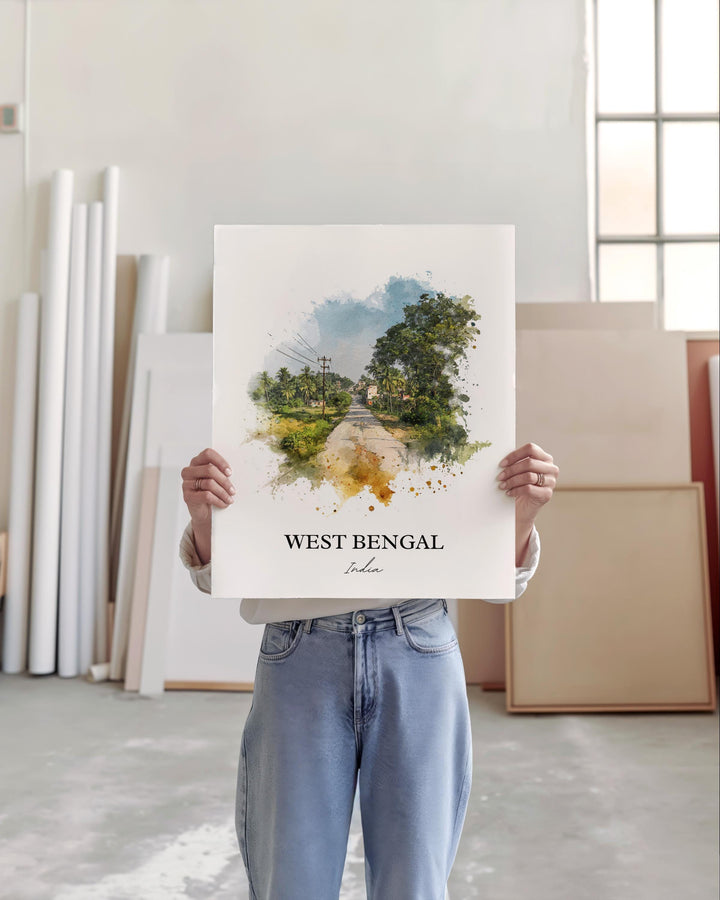 West Bengal Wall Art, West Bengal India Print, India Watercolor Art, West Bengal Gift, India Travel Print, Travel Poster, Housewarming Gift