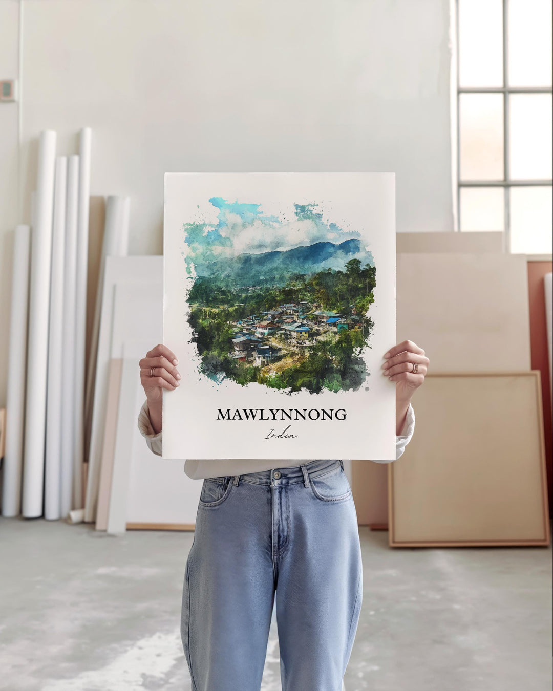 Mawlynnong Wall Art, Meghalaya Print, India Watercolor Art, Mawlynnong Gift, Travel Print, Travel Poster, Housewarming Gift