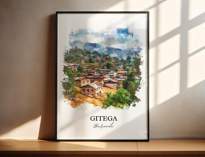 Gitega Wall Art, Gitega Burundi Print, Burundi Watercolor Art, Burundi Country Gift, Travel Print, Travel Poster, Housewarming Gift