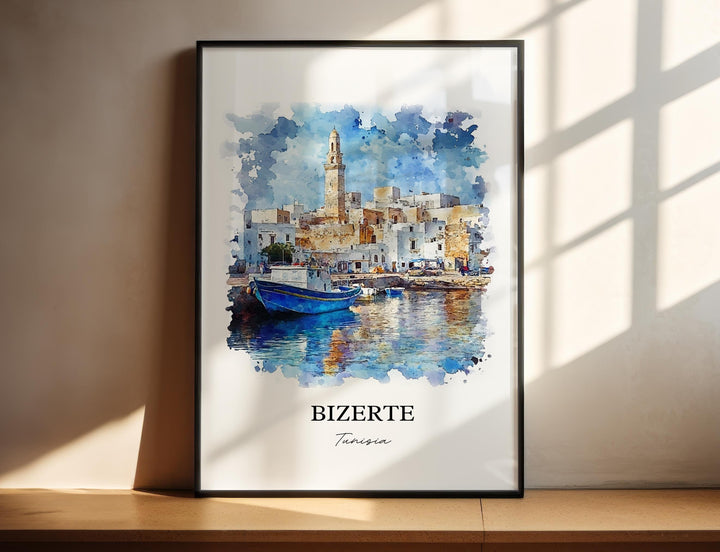 Bizerte Wall Art, Bizerte Tunisia Print, Tunisia Watercolor Art, Bizerte Gift, Travel Print, Travel Poster, Housewarming Gift