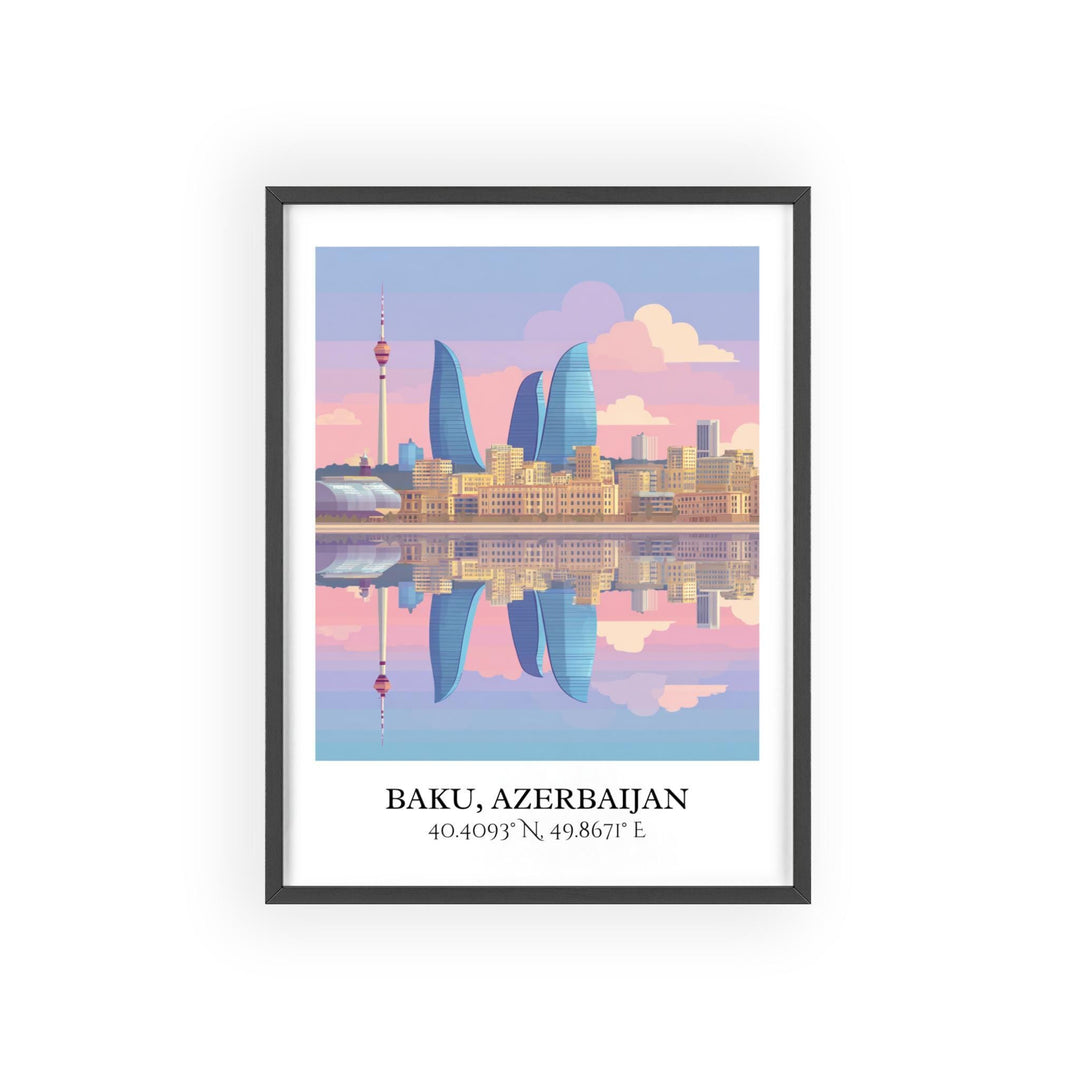 Baku Art, Baku Retro Travel Art, Azerbaijan Home Decor, Azerbaijan Gift, Azerbaijan Travel Art, Travel Prints, Housewarming Gift