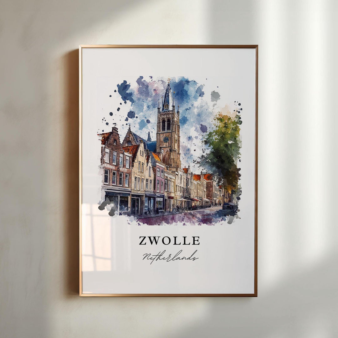 Zwolle Wall Art, Zwolle Netherlands Print, Zwolle Watercolor Art, Overijssel Province Gift, Travel Poster, Housewarming Gift