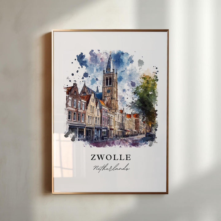 Zwolle Wall Art, Zwolle Netherlands Print, Zwolle Watercolor Art, Overijssel Province Gift, Travel Poster, Housewarming Gift