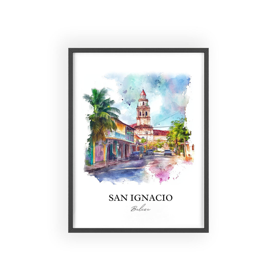 San Ignacio Wall Art, San Ignacio Belize Print, Belize Watercolor Art, Belize Gift, Travel Print, Travel Poster, Housewarming Gift