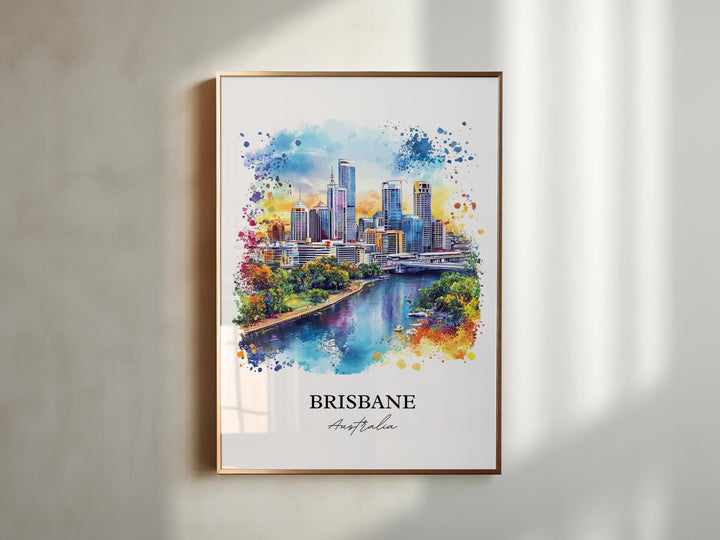 Brisbane Wall Art, Brisbane Print, Australia Watercolor Art, Brisbane Australia Gift, Travel Print, Travel Poster, Housewarming Gift