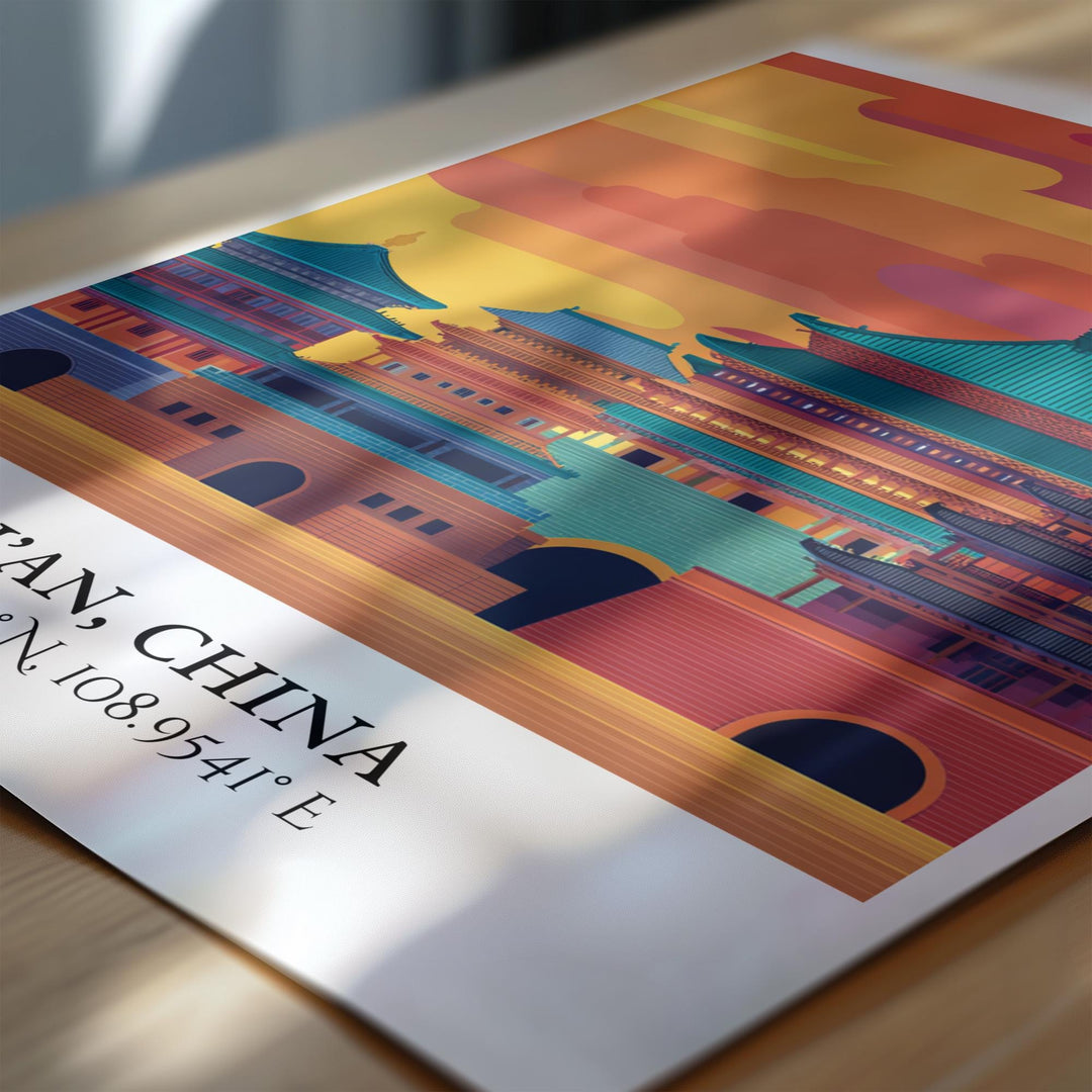 Xi'an China Art, Xi'an China Retro Travel Art, Xi'an China Home Decor, Xi'an Gift, China Travel Art, Travel Prints, Housewarming Gift