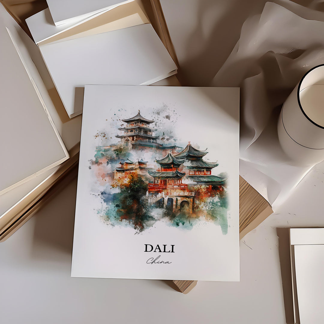 Dali China Wall Art, Yunnan Province Print, China Watercolor Art, Dali China Gift, Travel Print, Travel Poster, Housewarming Gift