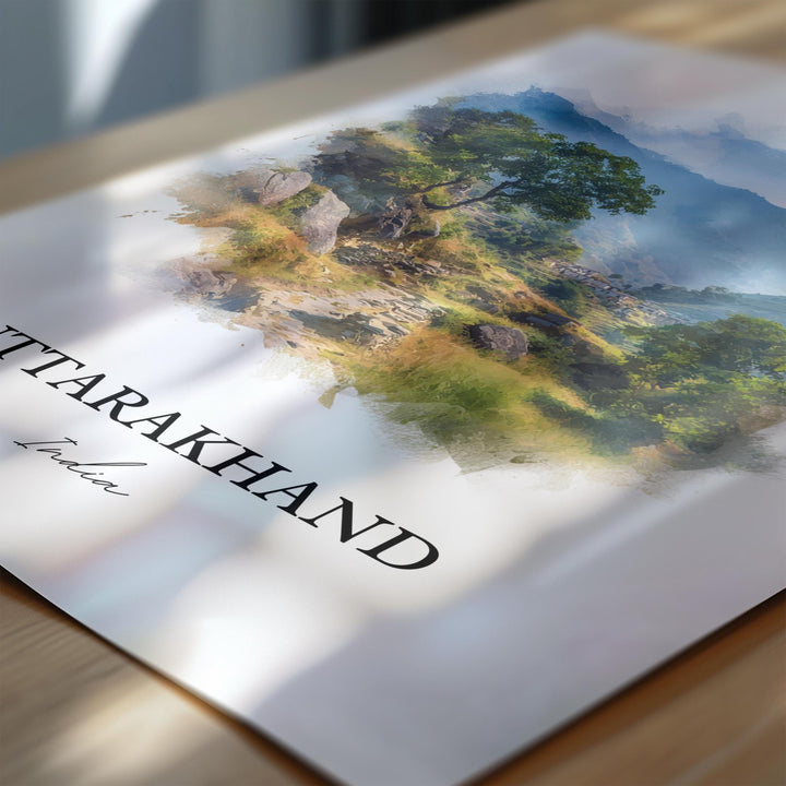 Uttarakhand Wall Art, Uttarakhand Print, India Watercolor Art, Uttarakhand India Gift, India Travel Print, Travel Poster, Housewarming Gift