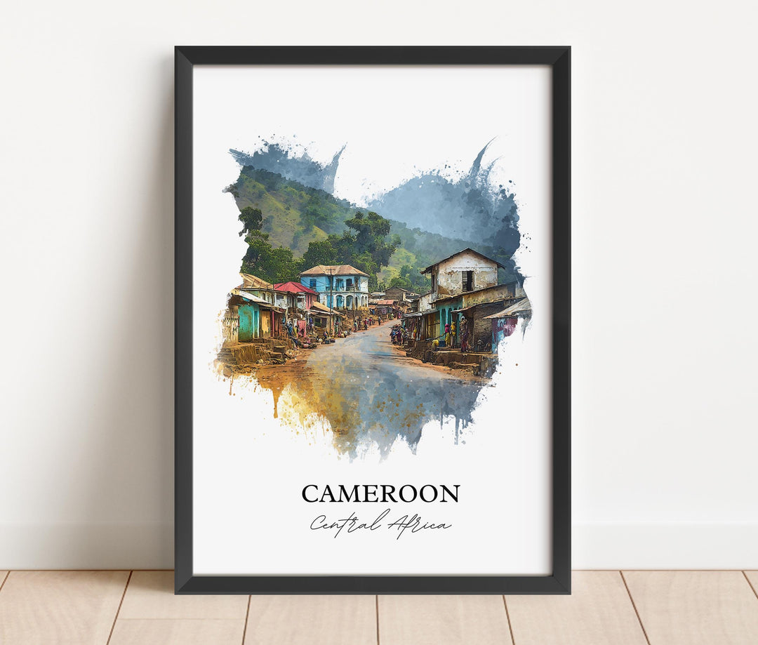 Cameroon Wall Art, Cameroon Print, Cameroon Watercolor Art, Cameroon Country Gift, Travel Print, Travel Poster, Housewarming Gift