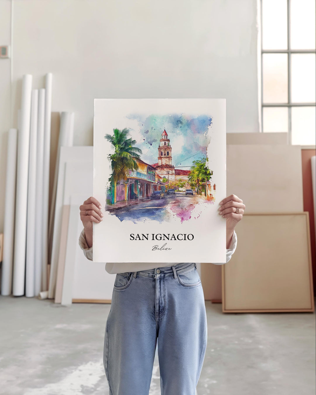 San Ignacio Wall Art, San Ignacio Belize Print, Belize Watercolor Art, Belize Gift, Travel Print, Travel Poster, Housewarming Gift