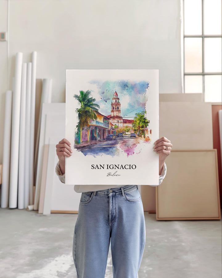 San Ignacio Wall Art, San Ignacio Belize Print, Belize Watercolor Art, Belize Gift, Travel Print, Travel Poster, Housewarming Gift