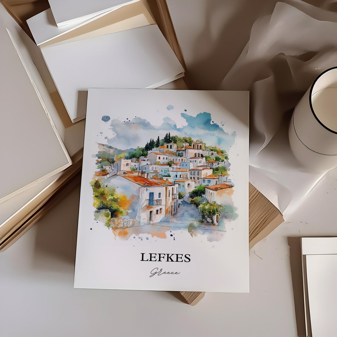 Lefkés Greece Wall Art, Paros Print, Paros Greece Watercolor Art, Lefkes Greece Gift, Travel Print, Travel Poster, Housewarming Gift