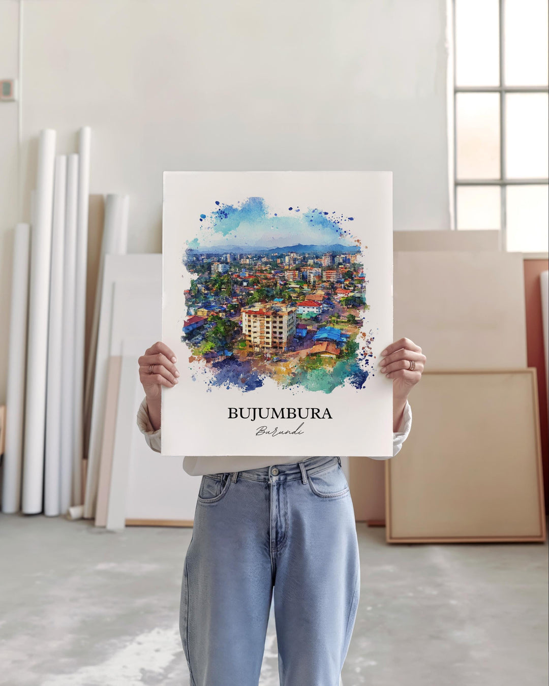 Bujumbura Wall Art, Burundi Print, Burundi Watercolor aRT, Bujumbura Gift, Travel Print, Travel Poster, Housewarming Gift
