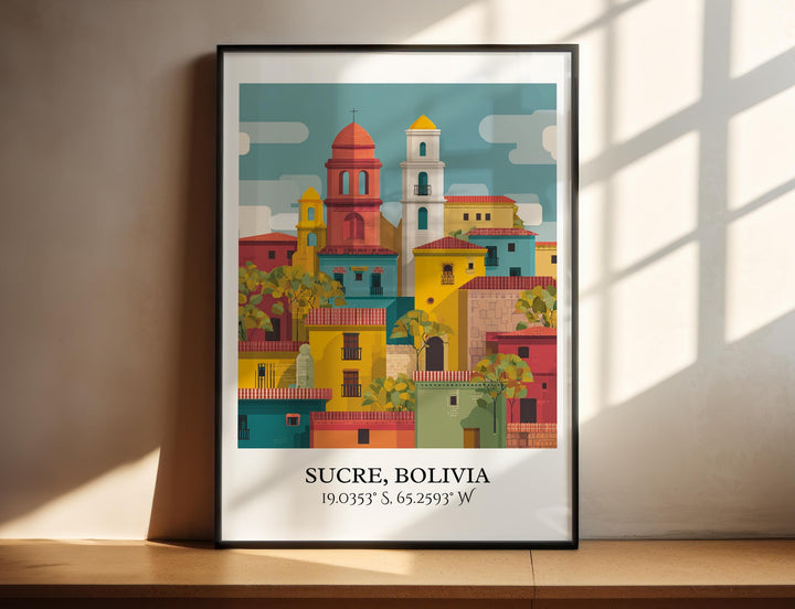 Sucre Bolivia Art, Sucre Retro Travel Art, Sucre Home Decor, Sucre Bolivia Gift, Bolivia Travel Art, Travel Prints, Housewarming Gift