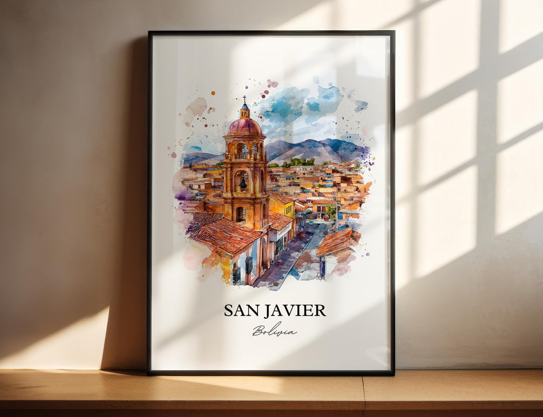San Javier Bolivia Art, Ñuflo de Chávez Print, Bolivia Watercolor, San Javier Bolivia Gift, Travel Print, Travel Poster, Housewarming Gift