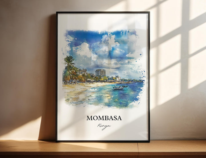 Mombasa Wall Art, Kenya Print, Kenya Watercolor Art, Mombasa Kenya Gift, Travel Print, Travel Poster, Housewarming Gift