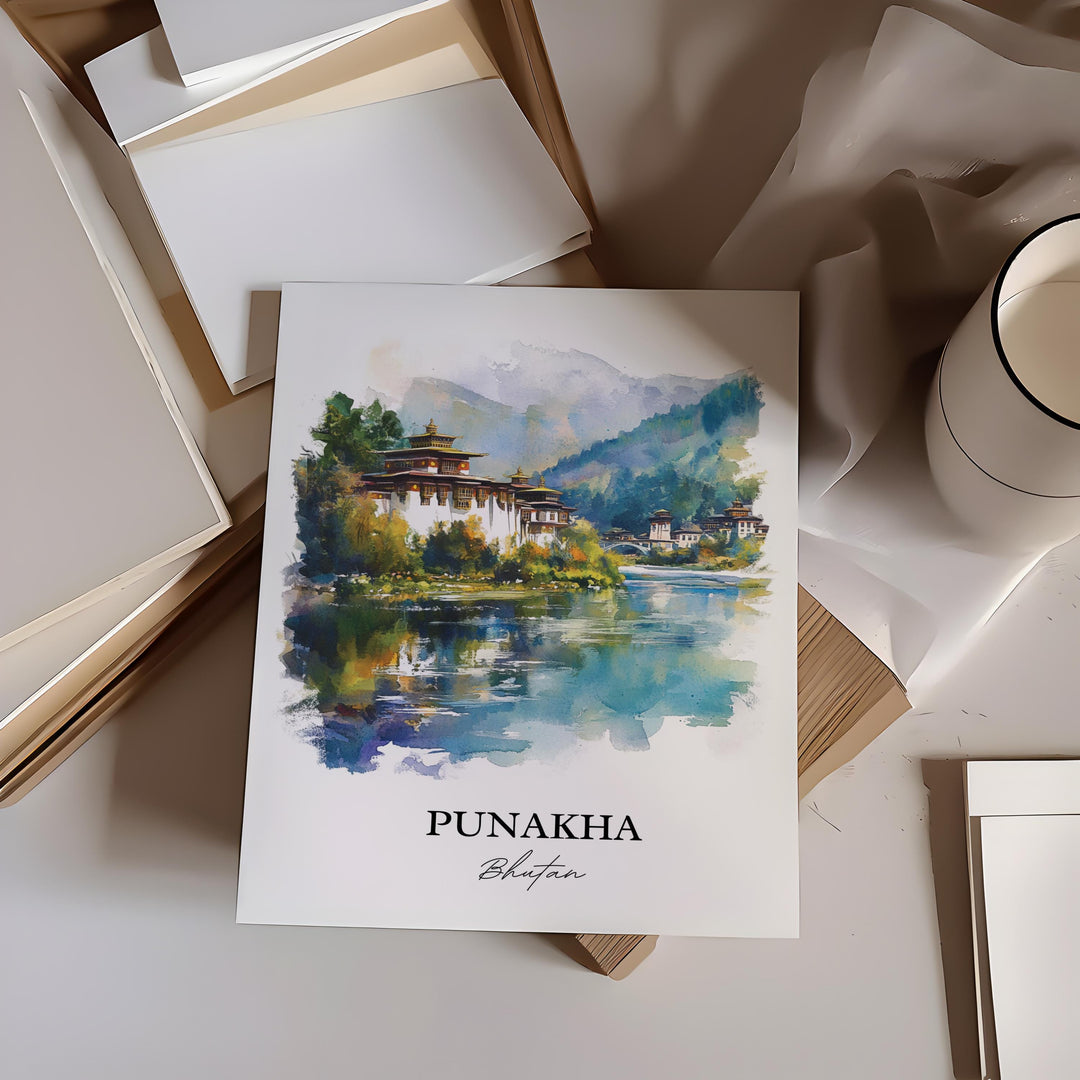 Punakha Wall Art, Punakha Dzong Print, Bhutan Watercolor Art, Punakha Gift, Travel Print, Travel Poster, Housewarming Gift
