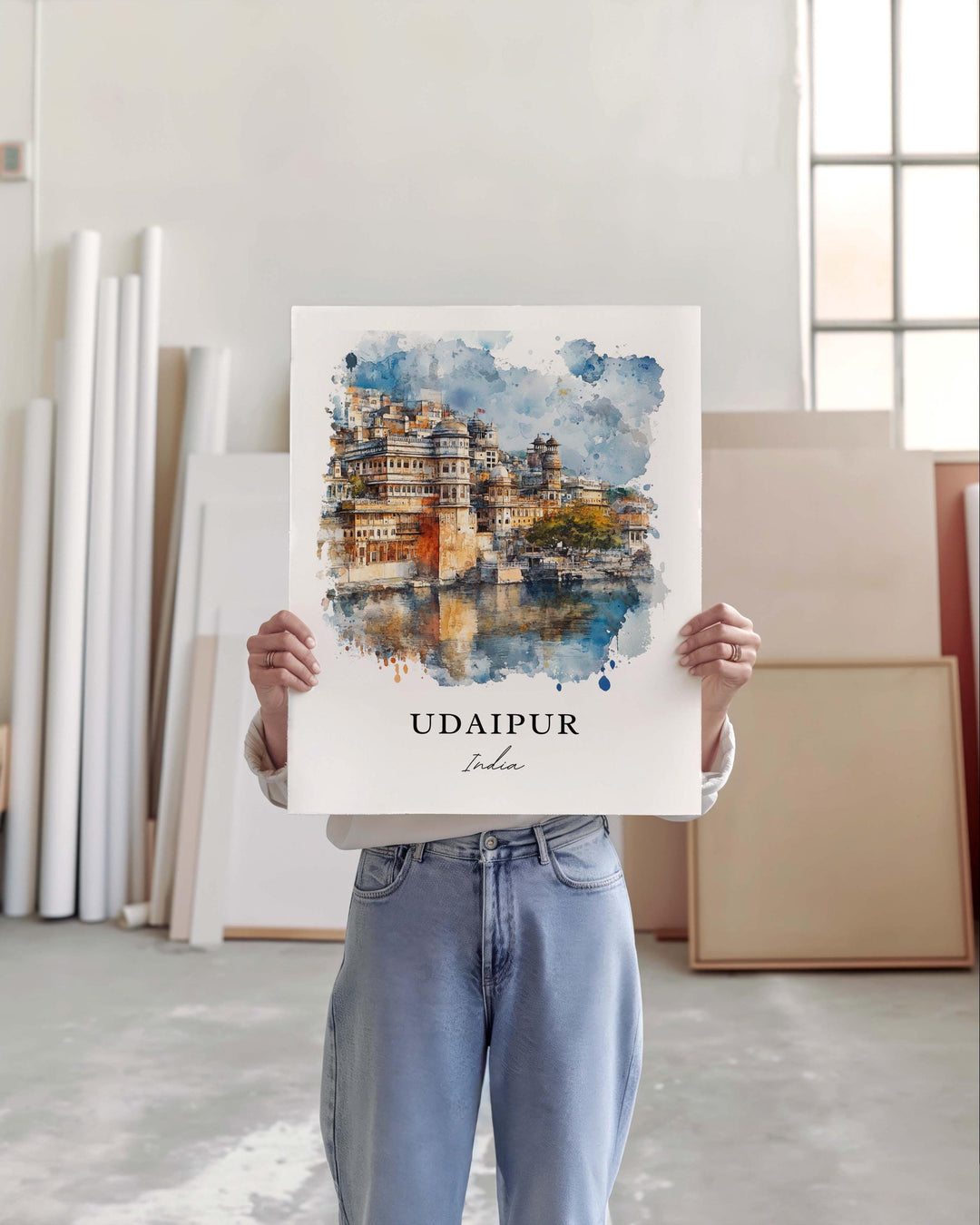 Udaipur Wall Art, Udaipur India Print, Rajasthan Watercolor Art, Mewar Kingdom Gift, Travel Print, Travel Poster, Housewarming Gift