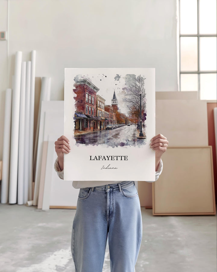 Lafayette IN Wall Art, Tippecanoe County Print, Indiana Watercolor, Lafayette Indiana Gift, Travel Print, Travel Poster, Housewarming Gift