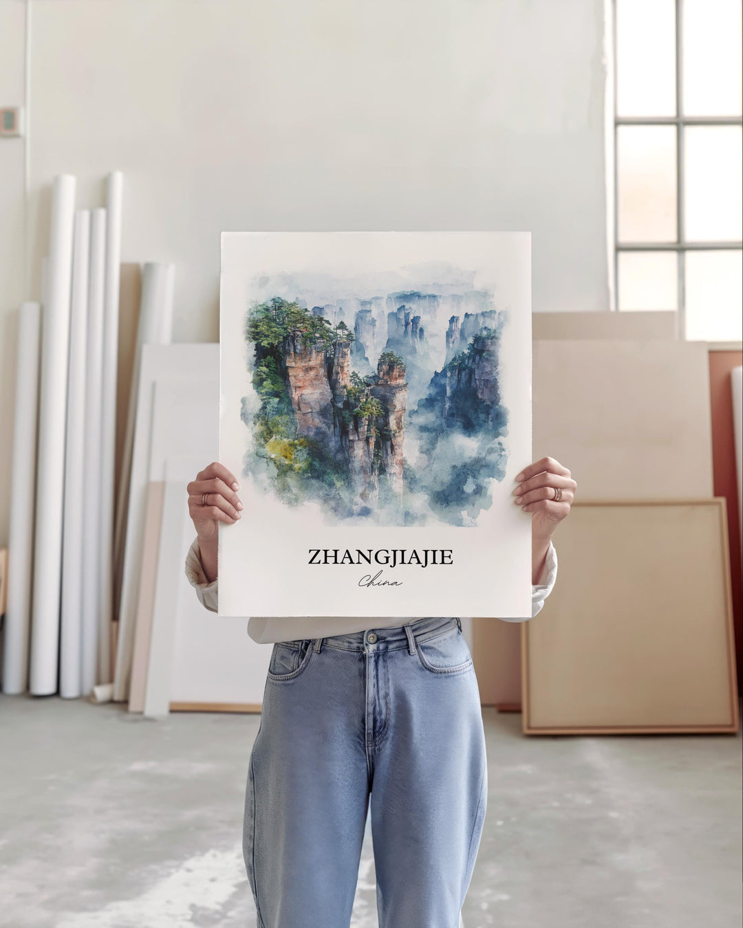 Zhangjiajie Wall Art, Hunan province Print, China Watercolor Art, Zhangjiajie Gift, Travel Print, Travel Poster, Housewarming Gift